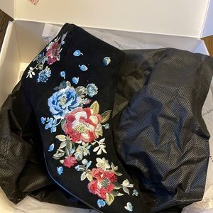 White House Black Market Floral black booties Size 7
